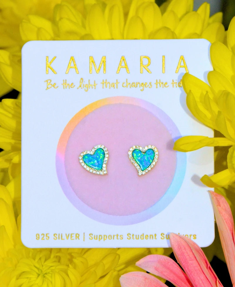 Kamaria Amore Heart Stud Earrings With Lab-Grown Opal 14k Gold Plated Sterling Silver
