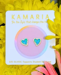 Kamaria Amore Heart Stud Earrings With Lab-Grown Opal 14k Gold Plated Sterling Silver