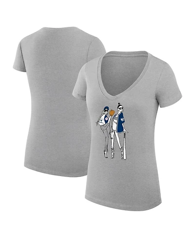 G-iii 4Her by Carl Banks Women's Heather Gray New York Yankees Super-Slim Fit Lightweight Baseball V-Neck T-Shirt