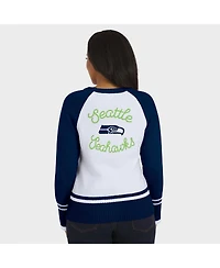 Wear by Erin Andrews Women's White/College Navy Seattle Seahawks Color Block Raglan Sweater