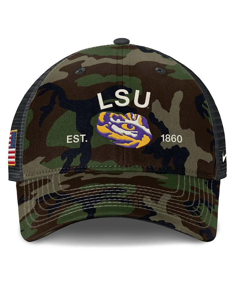 Nike Men's Camo Lsu Tigers 2025 Military Appreciation Rise Adjustable Trucker Hat