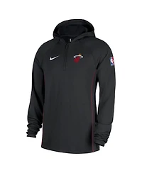 Nike Men's Black Miami Heat Authentic On Court Zone Quarter-Zip Dri-fit Hoodie Jacket