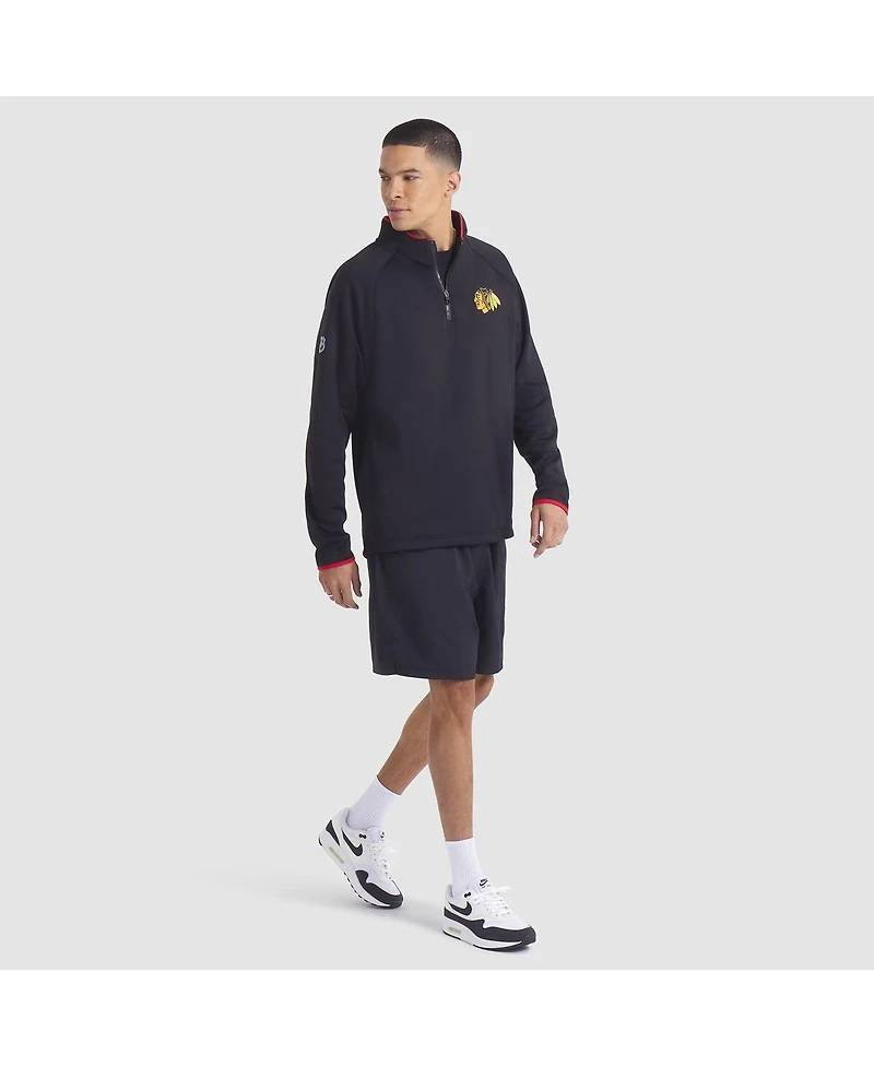 Fanatics Men's Black Chicago Blackhawks Authentic Pro Rink Raglan Quarter-Zip Pullover