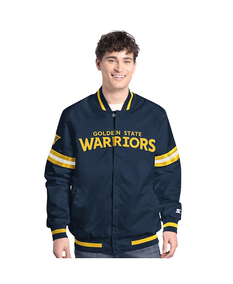 Starter Men's Navy Golden State Warriors Scout Full-Snap Varsity Jacket
