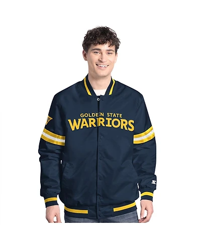 Starter Men's Navy Golden State Warriors Scout Full-Snap Varsity Jacket