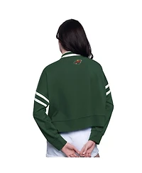 Starter Women's Green Minnesota Wild Power Play Cropped Pullover Sweatshirt