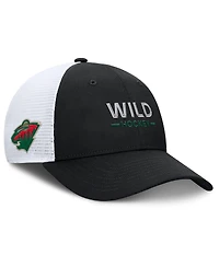 Fanatics Men's Black/White Minnesota Wild Authentic Pro Rink Lockup Adjustable Trucker Hat