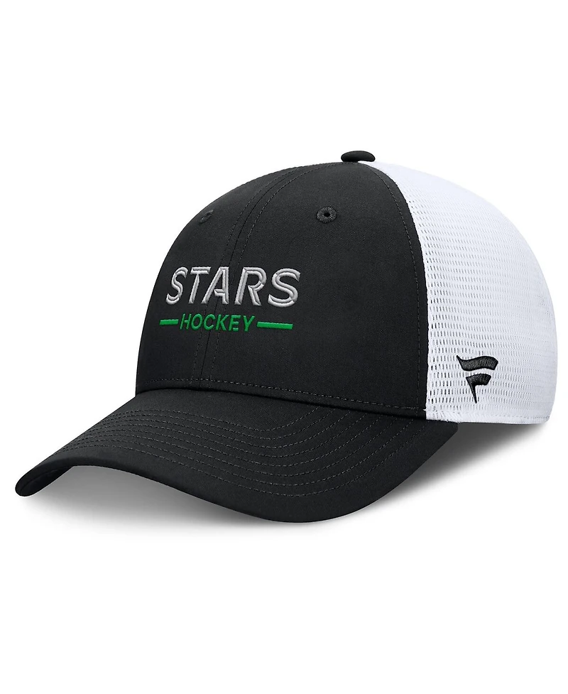 Fanatics Men's Black/White Dallas Stars Authentic Pro Rink Lockup Adjustable Trucker Hat