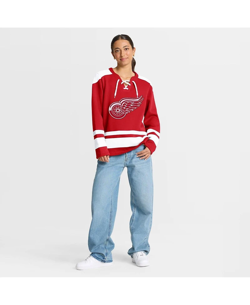 Fanatics Women's Red Detroit Wings Icing Long Sleeve Lace Up Sweatshirt