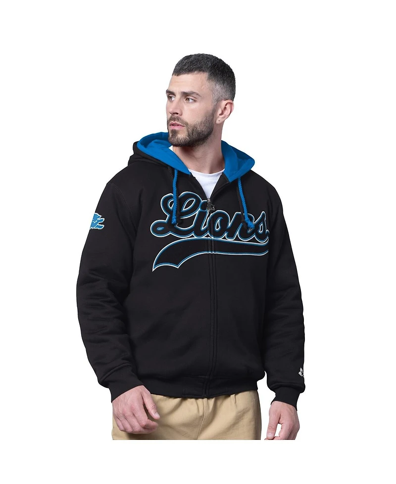 Starter Men's Black Detroit Lions Big Shot Full-Zip Double Hoodie