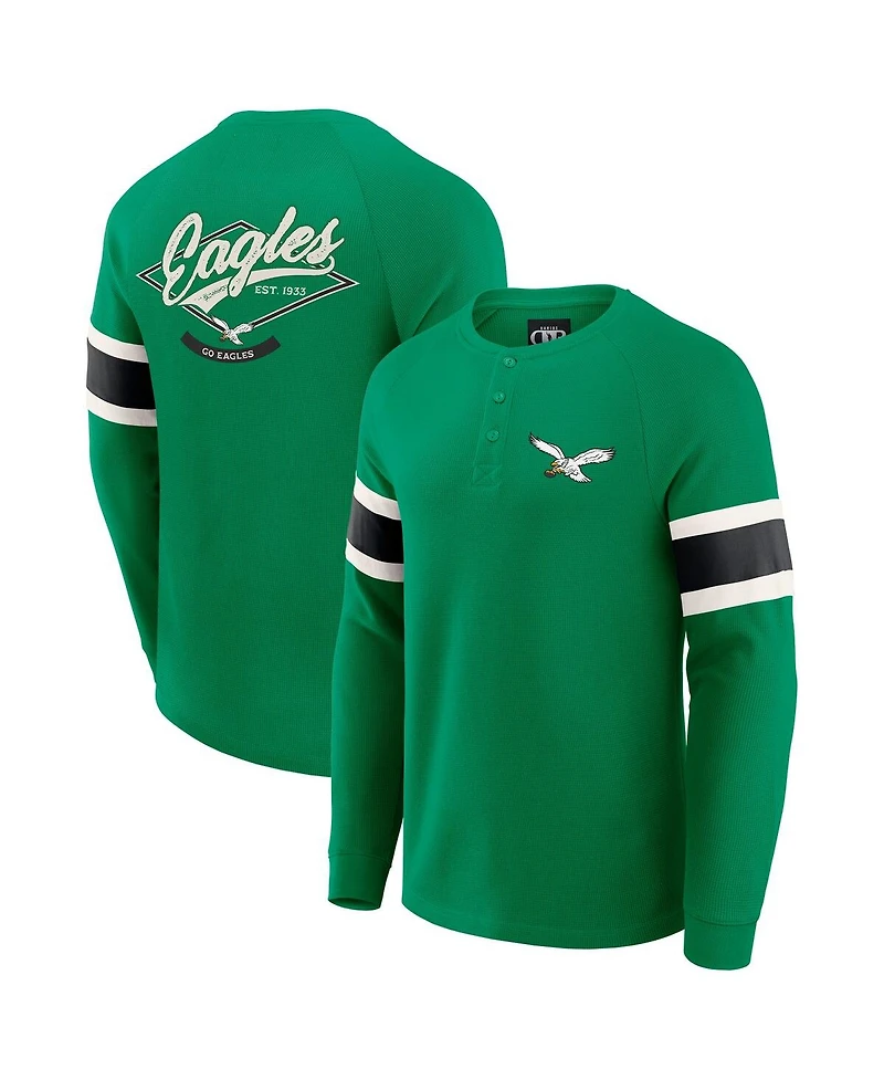 Fanatics Men's Darius Rucker Collection by Kelly Green Philadelphia Eagles Waffle-Knit Raglan Long Sleeve Henley T-Shirt