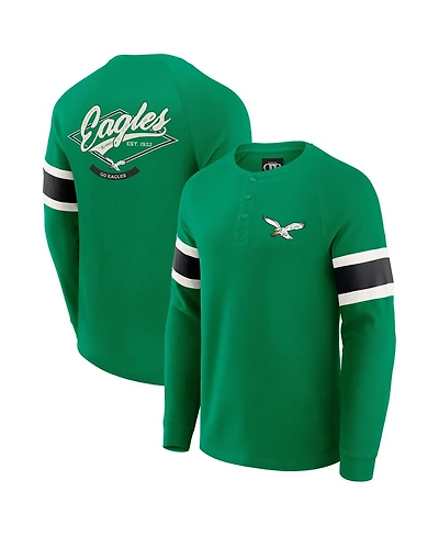 Fanatics Men's Darius Rucker Collection by Kelly Green Philadelphia Eagles Waffle-Knit Raglan Long Sleeve Henley T-Shirt
