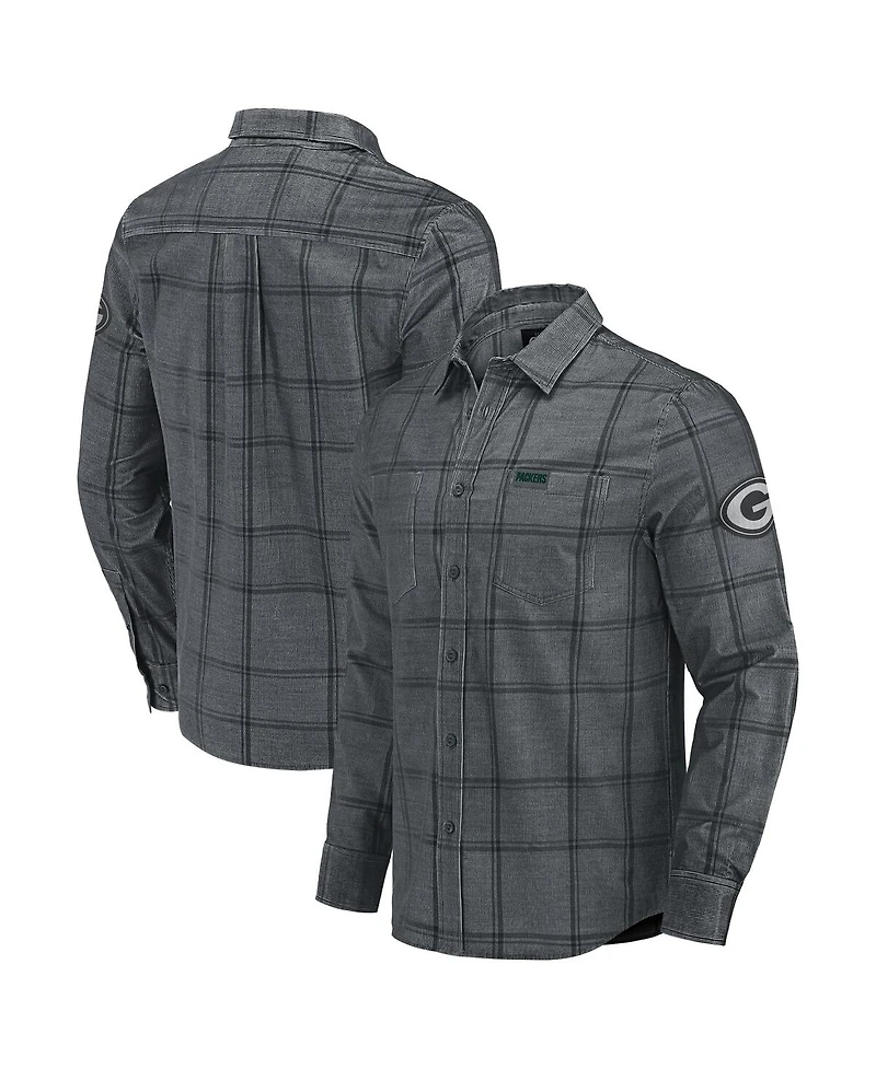 Fanatics Men's Darius Rucker Collection by Gray Green Bay Packers Micro Corduroy Plaid Button Up Shirt