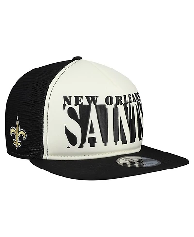New Era Men's Cream/Black New Orleans Saints Cutout A-Frame 9FIFTY Snapback Hat