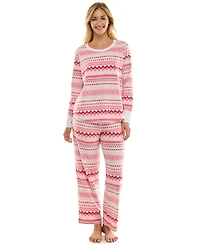 Roudelain Women's 2-Piece Printed Long-Sleeve Top and Straight Leg Pants