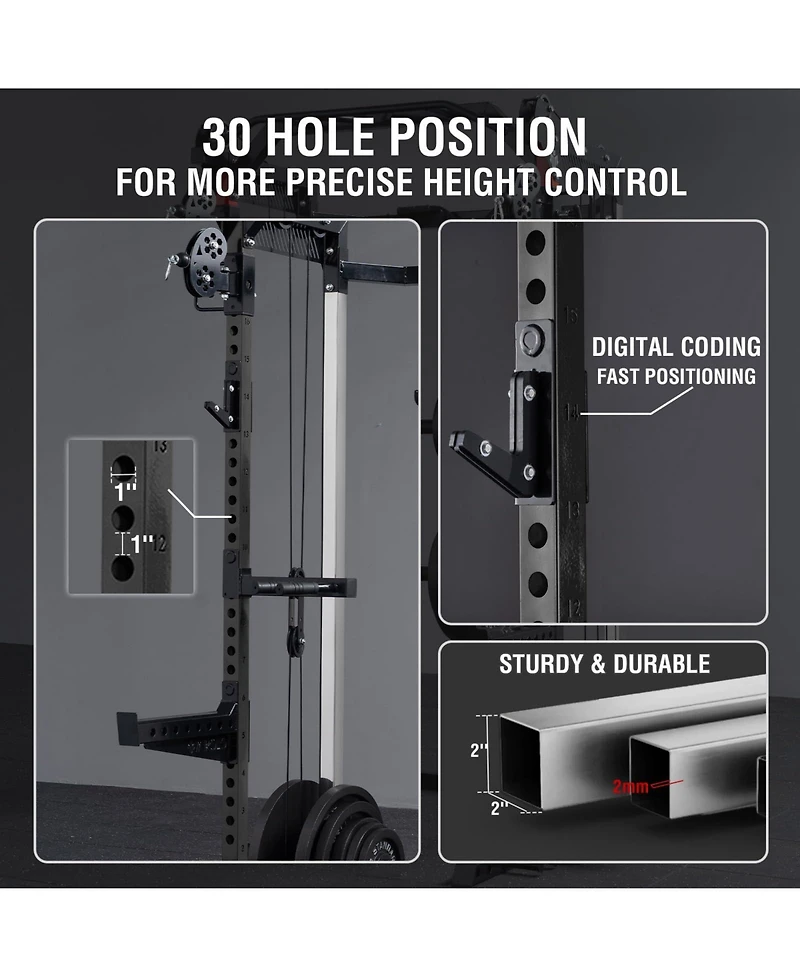 Mikolo Power Cage, 2000LB Squat Rack, Dual Pulley Cable Crossover System, Multi-function Free Weight Home Gym Workout Machine with Attachments