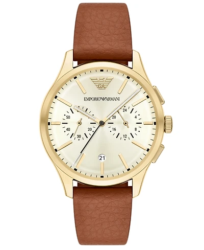 Emporio Armani Men's Chronograph Brown Leather Watch, 42mm