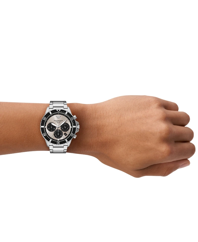Emporio Armani Men's World Explorer Solar-Powered Chronograph Stainless Steel Watch, 43.5mm