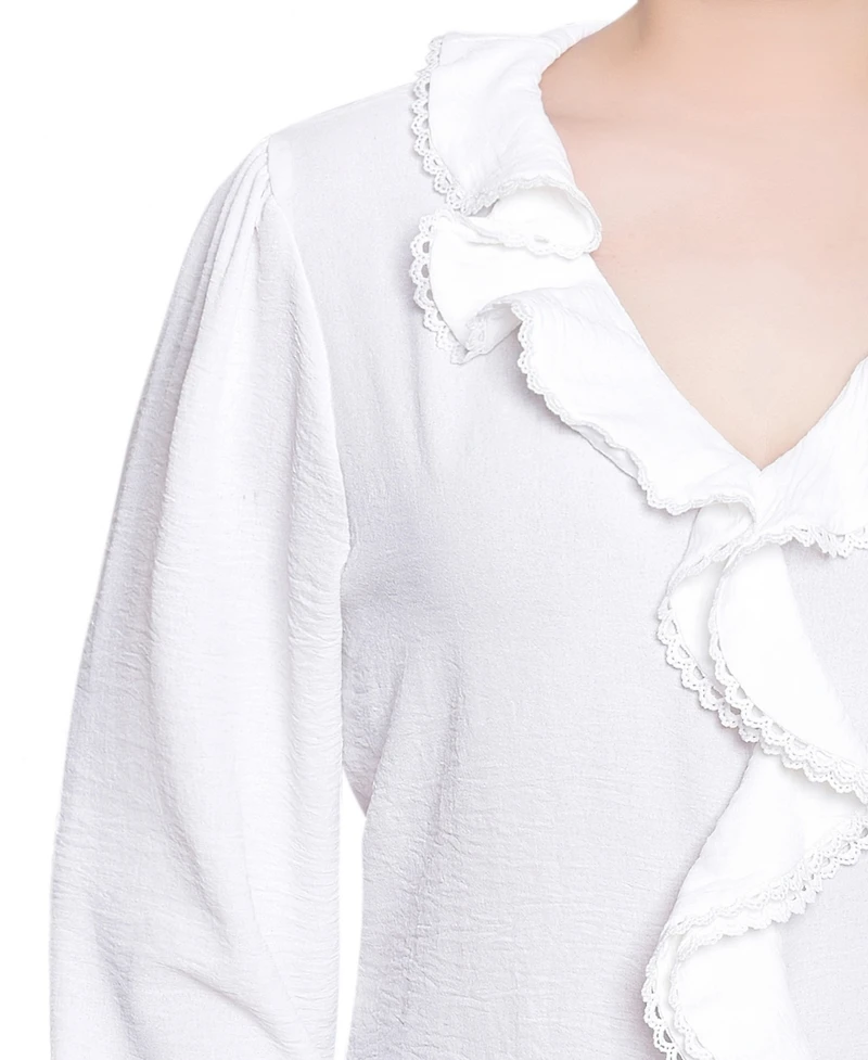 Ny Collection Petite Short sleeve Ruffle Front Top