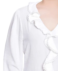 Ny Collection Petite Short sleeve Ruffle Front Top