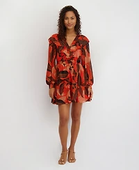 kensie Women's Long-Sleeve V-Neck Dress