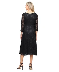 Sl Fashions Women's Sweetheart Neck Tea Length Sequin Lace Dress