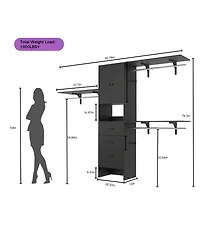 Aheaplus 96'' Closet Organizer System with 3 Wood Drawers, Shelving Towers & Hanging Rods, 8FT Doors