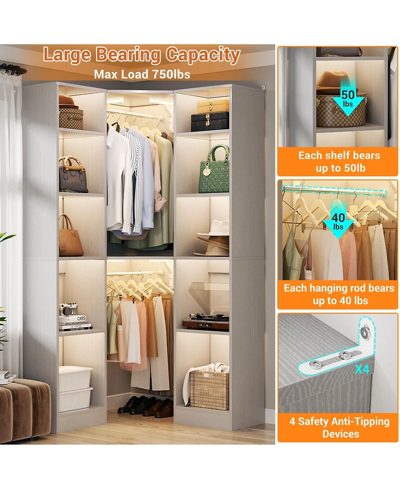 Aheaplus 40'' Large Corner Closet Organizer System with 12 Shelves, 6 Tier Walk-in 2 Hanging Rods