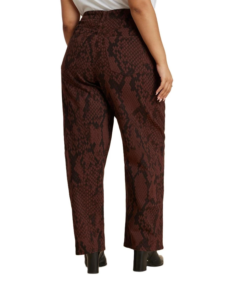 Eloquii Women's Snake Print Relaxed Leg Jean