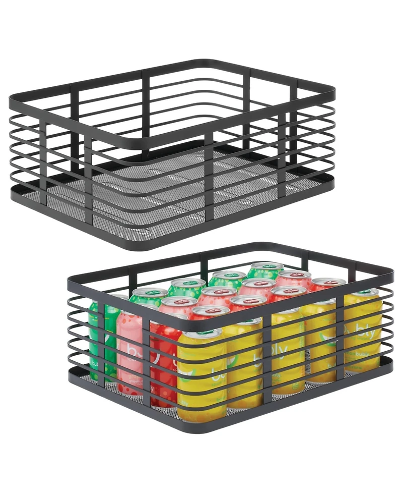 Metal Pantry Basket with Handles - Set of 2 - Matte Black