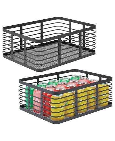 Metal Pantry Basket with Handles - Set of 2 - Matte Black
