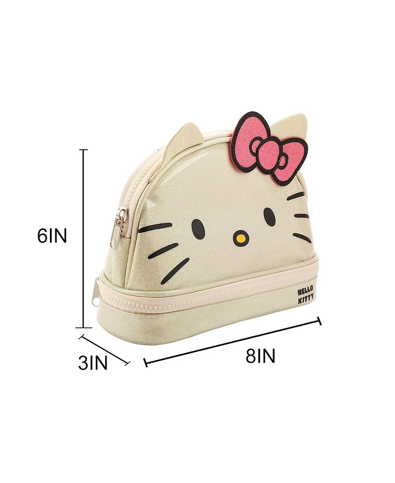 Hello Kitty Character Face White Glitter 6" Cosmetic Pouch