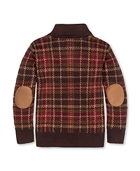 Hope & Henry Little and Big Boys' Organic Long Sleeve Intarsia Shawl Collar Sweater with Elbow Patches