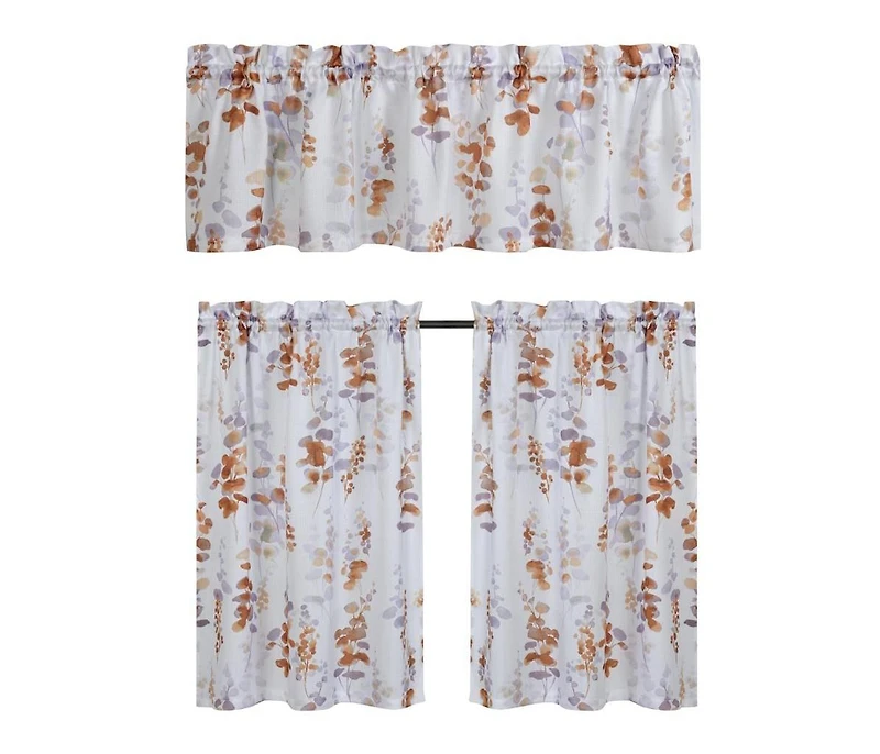 Kate Aurora Watercolor Floral Lillies Complete 3 Piece Rod Pocket Kitchen Curtain Tier & Valance Set - Spice