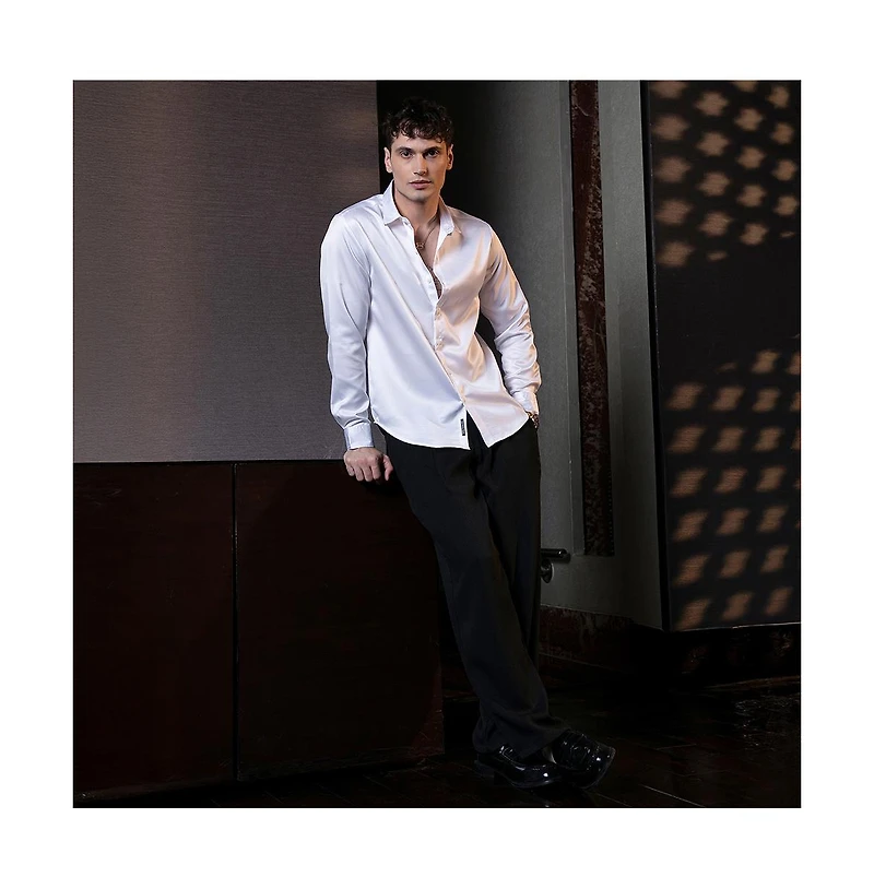 Campus Sutra Men's Chalk White Satin Lustre Shirt
