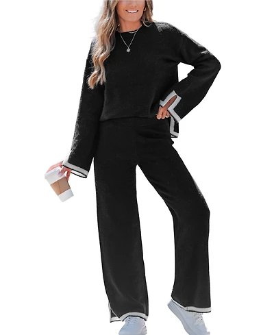 Cupshe Women's Contrast Trim Knit Lounge Set