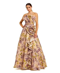 Mac Duggal Women's Strapless Floral Jacquard Formal Evening Gown