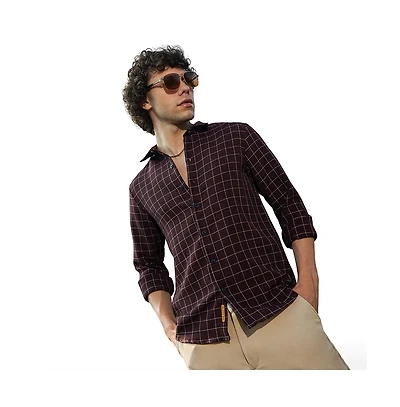 Campus Sutra Men's Mocha Brown Graph-Check Shirt