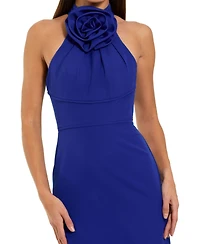 Mac Duggal Women's Halter Neck Crepe Column Floral Detail Gown
