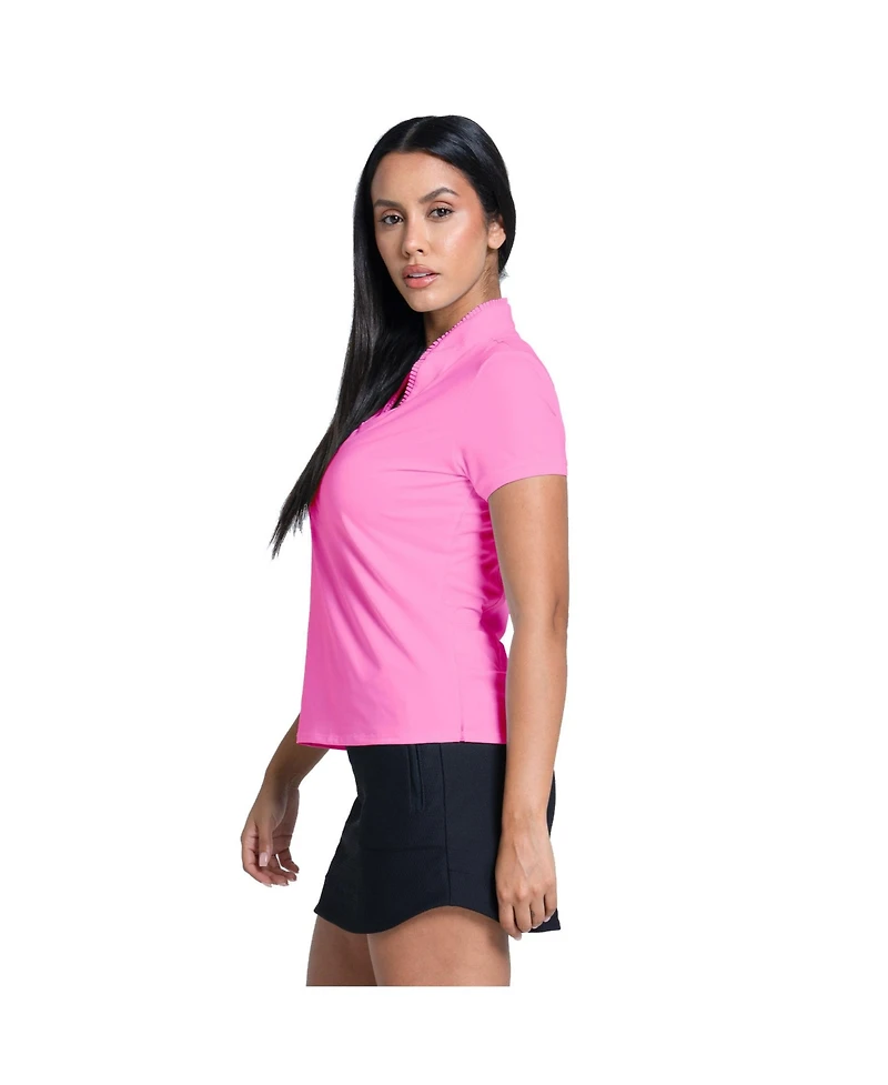 Lucky Love Women's Pleated Placket Short Sleeve Golf Polo