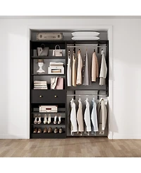 Aheaplus Closet System with Drawer, 5FT Organizer 2 Hanging Rods and Adjustable Shelf, Reversible