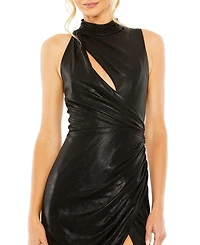 Mac Duggal Women's High Neck Sleeveless Metallic Slit Gown