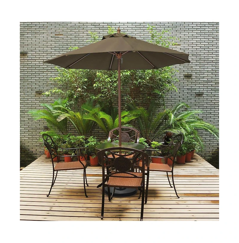 Astella 9-Foot Wood-Grained Steel Market Patio Umbrella with Push Lift in Taupe Polyester