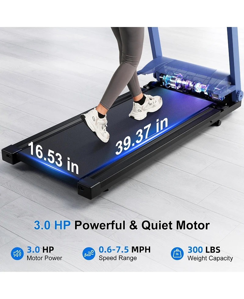 Deerrun Treadmill with 5% Incline, 300lbs Capacity Folding Small Treadmills for Home Portable Running Treadmill with Handles