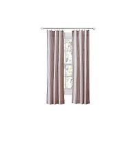 Ellis Curtain Plaza Classic Ticking Stripe Printed on Natural Ground Tailored Panel Pair with Tiebacks 56" x 63" Brick