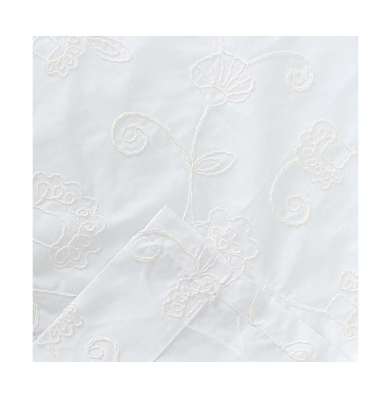 Ellis Eva Candlewick Floral High Quality Embroidery Tailored Valance 3" Rod Pocket 58"x15" White