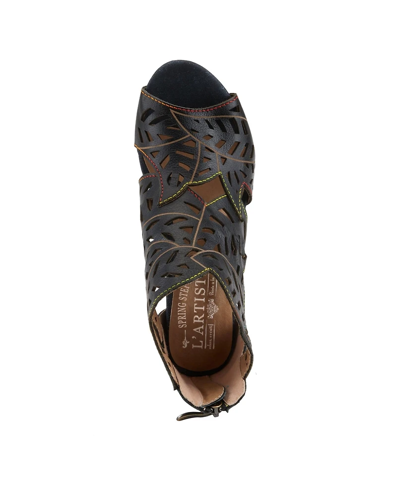 L Artiste Women s Icon Laser-Cut Leather Bootie with Ombre Edge and Zipper Closure