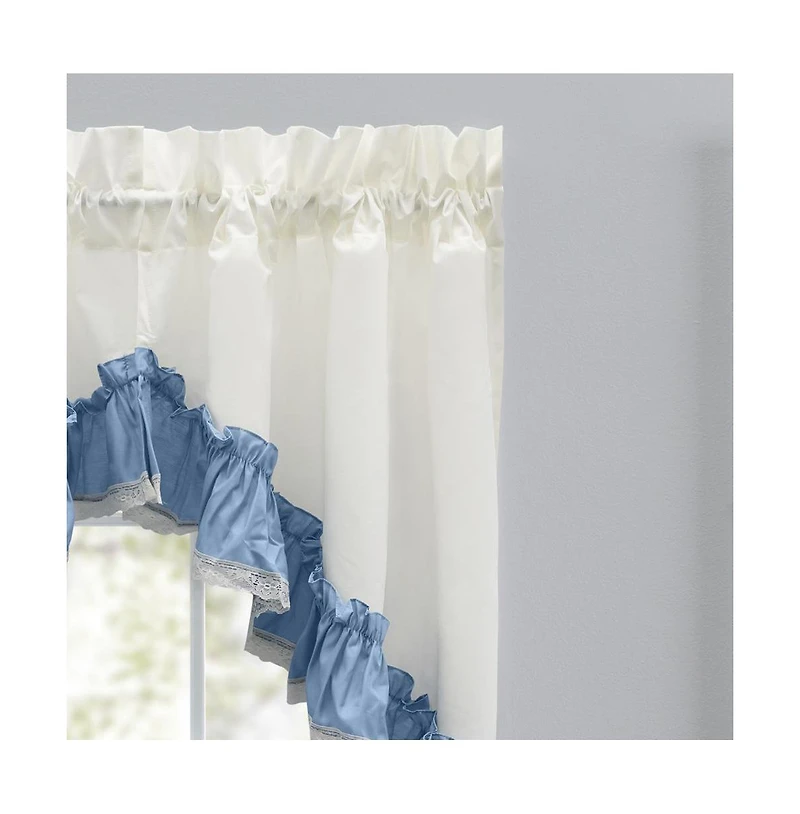 Ellis Curtain Madelyn Ruflled Victorian 1.5" Rod Pocket Swag for Windows Lace Edge 82" x 38" Slate