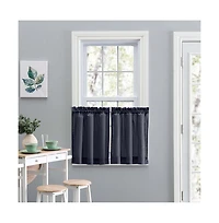 Ellis Stacey 1.5" Rod Pocket High Quality Fabric Solid Color Window Tailored Tier Pair 56"x24" Navy