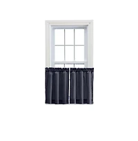 Ellis Stacey 1.5" Rod Pocket High Quality Fabric Solid Color Window Tailored Tier Pair 56"x36" Navy